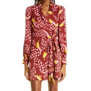 🌻NEW NWOT Farm Rio Toucanissimo Long Sleeve Beaded Tie Wrap Dress Size Small